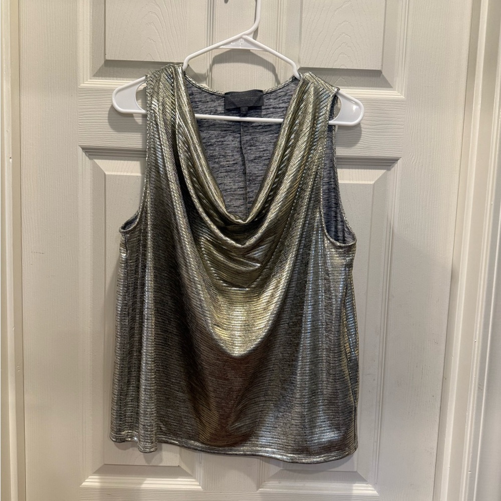 Sunday in Brooklyn Metallic Gold  Draped Cowl Neck Top